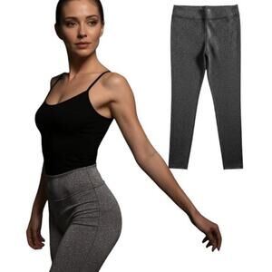 Loft Metallic Stretch Pants Women's Sz M Black Silver Skinny Leg Pull on Dressy